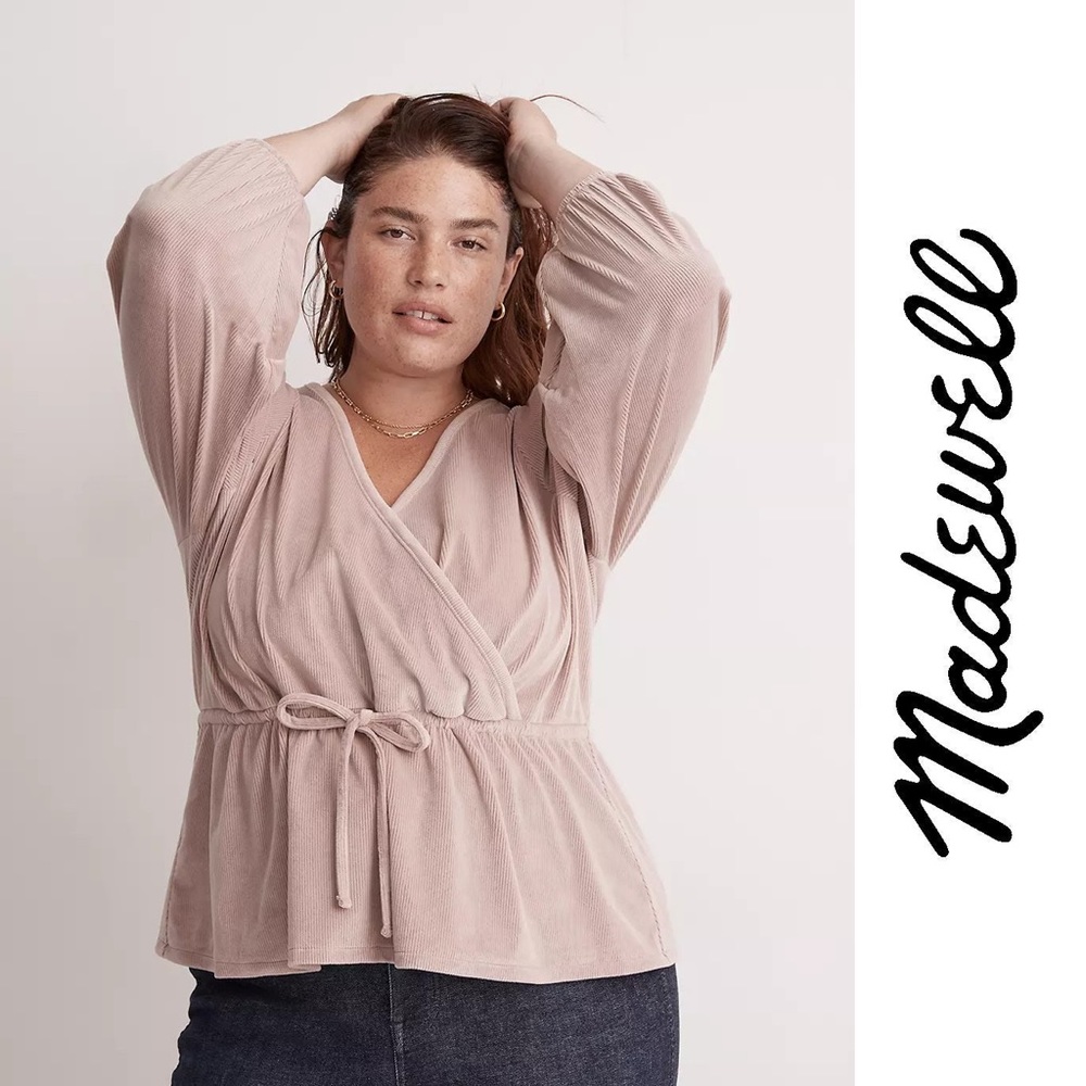 Madewell Corduroy Tie-Front Faux-Wrap Top